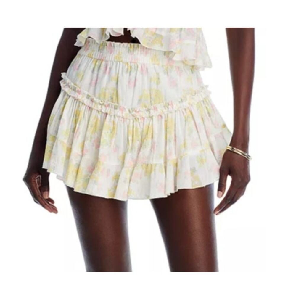 LOVESHACK FANCY Bardon Mini Skirt Small Pink Yellow Floral Cottagecore Coquette